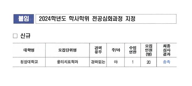2024학년도 학사학위 전공심화과정 지정 결과(물리치료과)