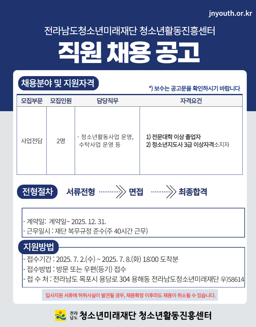 전라남도청소년미래재단 직원(기간제) 모집